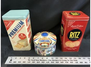 Vintage Saltines And Ritz Tins And Hersheypark Carousel Container