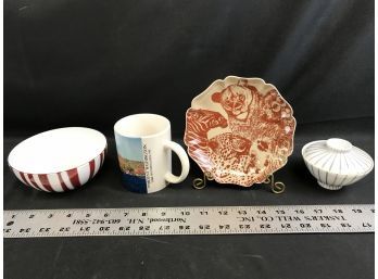 MS Mount Washington Mug, Fitz And Floyd Animal Plate, Rice Bowl With Lid, Red Striped Enamel Bowl