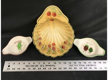 Vintage Scalloped Metal Painted Tray And Decora Ceramics Pickles And Olives Trays