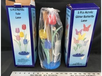 2 Acrylic Lamps, Tulip And Butterfly, New In Box
