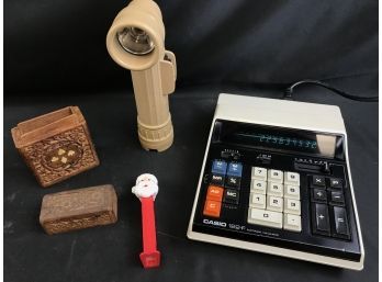 Casio 122  F Calculator, Fulton Flashlight , Wood Card Deck Holder