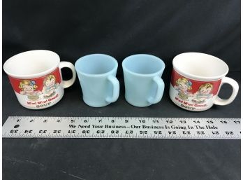 2 Campbell Soup Mugs By Westwood International Made In Korea 1989, 2 Fire King Ware Cups