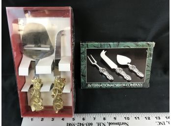Three Piece International Silver Company Three Cheese Set And Two Piece Year 2000 Set