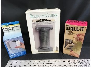 3 Security Items, Socket Wall Safe, Secret Column Its Not Just A Book End