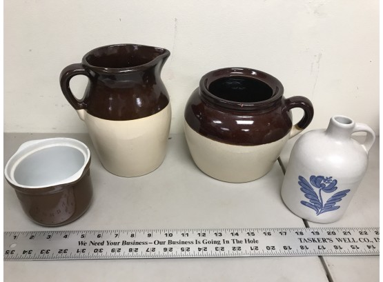4 Vintage Pottery Items, Pitcher. Pot