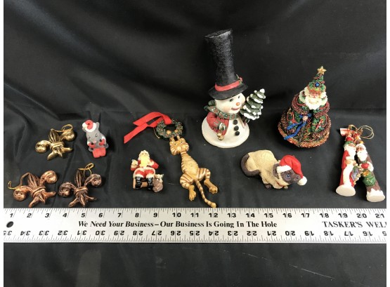 Christmas Decorations, Ornaments, Snowman Bell, Fleur De Lis, Cat, Santa
