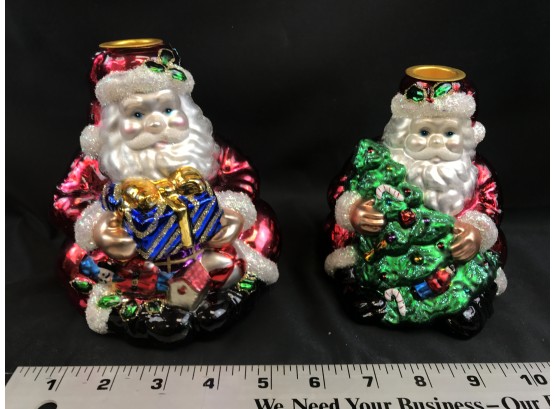 2 Santa Claus Glass Colored Candle Holder Ornaments