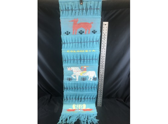 Turquoise Colombian Woven Wall Hanging, 15 X 60 Inches