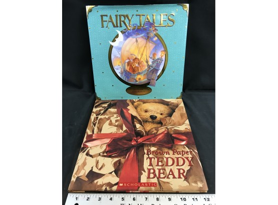 2 Large Childrens Hard Cover Books, Fairytales And Brown Paper Teddy Bear