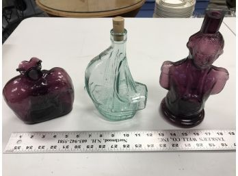 3 Decorative Glass Bottles, Washington, Elephant, Ship Decorations