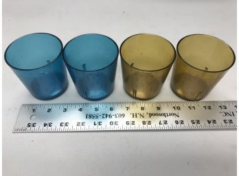 4 SiLite Plastic Manhattan Size Glasses, Amber And Turquoise, Made In USA