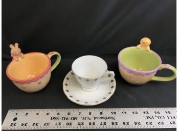 2 Bunny Mugs, Tea Cup And Saucer