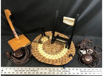 Two Big Button Electrical Cords, Banana Stand, Table Top Picture Easel