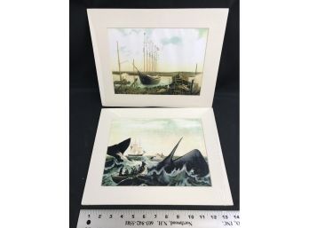 2 - 1880s Cape Cod Matted Prints, Launching 6 Mast