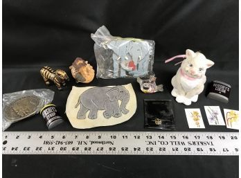 Various Lot, Horse Buckle, Necklace, Cat, Hershey Magnets, Glass Bird, Etc.