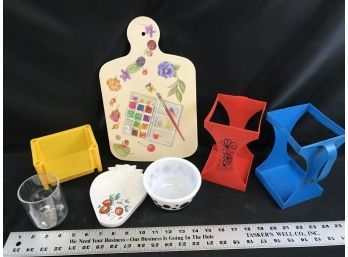 Assorted Lots Of Items, Half-gallon Carton Holders, Bowl, Cutting Board