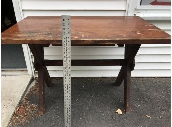 Old Handmade Wood Table With Pull Out Drawer, 44 Inches Long, 25 Inches Deep, 30 Inches High