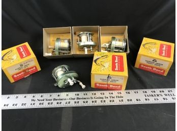 4 South Bend No. 50 Vintage Fishing Reels, With Three Boxes And Papers