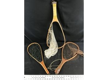 3 Vintage Wood Fishing Nets