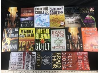 15 Hard Cover Mystery Fiction Books, Thor, Coulter, Kellerman, Nice Condition