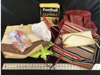 Lot Of Purses And Bags, Football For Dummies Book
