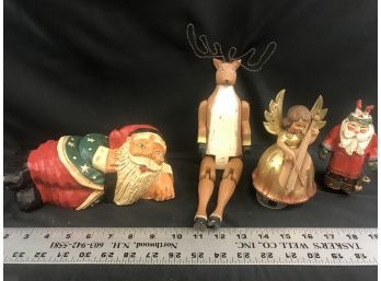 Wood Christmas Decorations, Articulated Reindeer, Reuge Music Angel