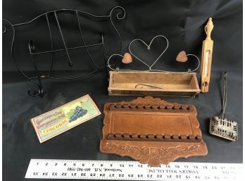 Wood Souvenir Spoon Holder, Vintage Thermometer, Antique Soap Maker, Metal Cookbook Holder, Westfield NY Gr