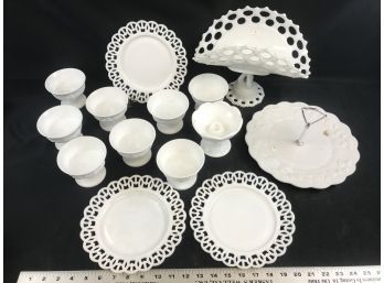Large Lot Of Milk Glass Items