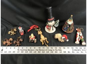 Christmas Decorations, Ornaments, Snowman Bell, Fleur De Lis, Cat, Santa