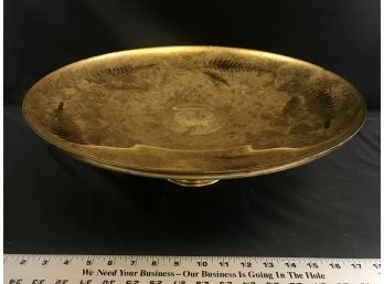 Large Glass Gold Finish Pedestal Tray, Made In Italy, 18 Inches Diameter