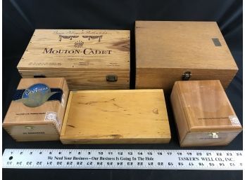 5 Vintage Wood Wine And Cigar Boxes