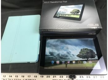 Asus Tablet, Model TF 300 T With Box, Charger, And Blue Holder