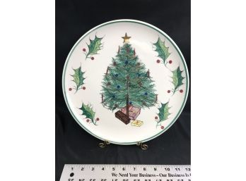 Christmas Tree Ceramic Platter, Handpainted In Italy, 12 1/2 Inches Diameter