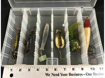 6 Vintage Lures In Case, CCB, Nebco , Mooselook, South Bend