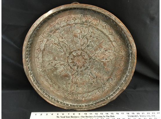 Copper And Tin Etched Wall Hanging Tray Decoration, 19 Inches In Diameter