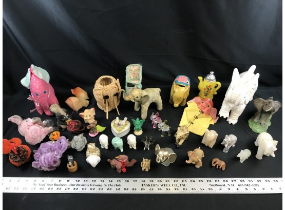 Large Lot Of Mostly Elephant Items, Stone, Ceramic, Plastic A