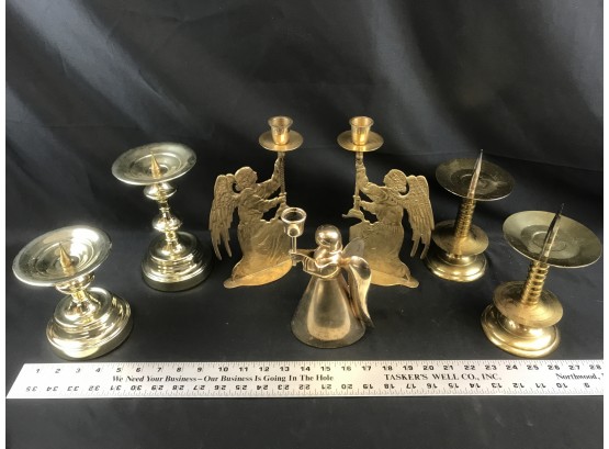 7 Brass Candlestick Holders, Angels