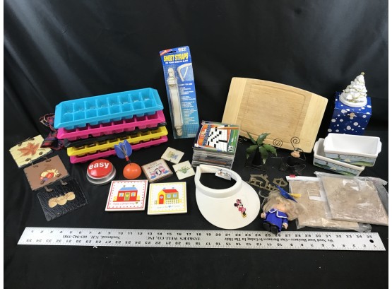 Miscellaneous Lot D, CDs, Tiles, Ice Cube Trays, Cutting Board, See Pics
