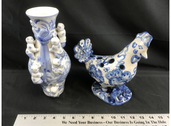 Ceramic Chicken By MA Hadley, Chinese Vase