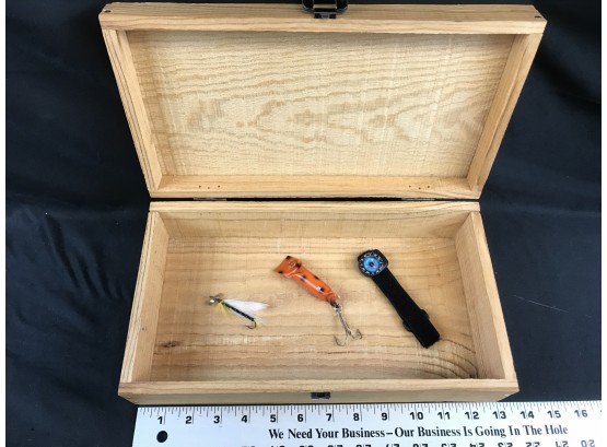 Wood Wine Box With Two Lures And Compass
