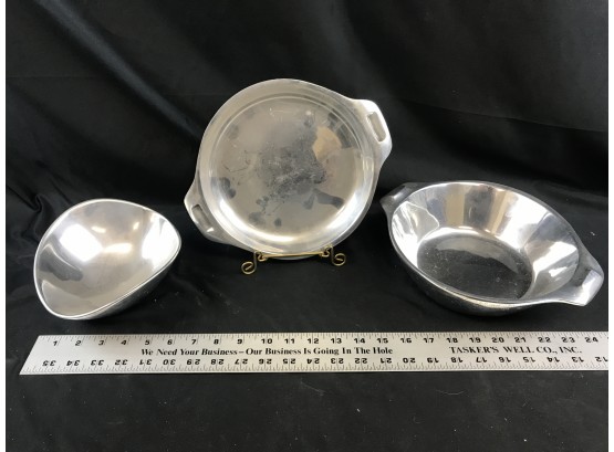 3 Nambe Heavyweight Metal Bowls And Dish