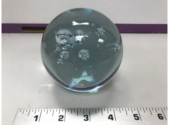 Heavy Light Blue Bubble Glass Paperweight Approximately 4 Inches High