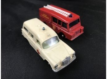 2 Vintage Matchbox Cars, Lesley, Made In England, #57, Mercedes-Benz Bin Z Ambulance