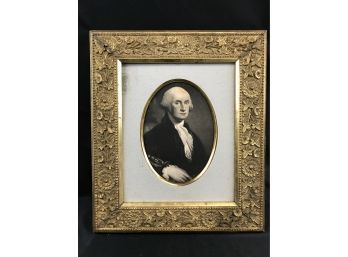 Old Etched Picture Of George Washington In Ornate Wood Frame