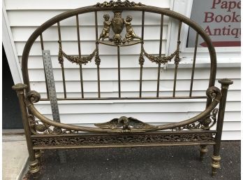 Ornate Brass Metal Bed Frame With Rails, 54 Inches Wide