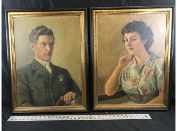 2 Vintage Paintings Of Husband And Wife, Valeria P Berg, 21 X 28