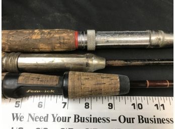 Three Vintage Fishing Rods, Fenwick HMG Graphite, Bristol Wood Poles, Unknown