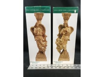 2 Gold Copper Angel Candleholders With Boxes