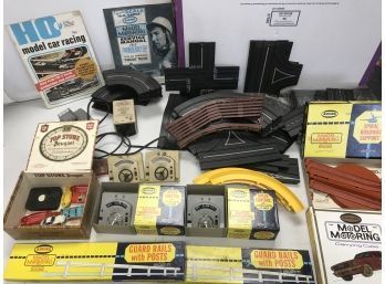 Extensive 1960s Aurora Car Racing Set, Includes A Lot Of Track, Transfomer, Cars, Contollers, Books, See Pics