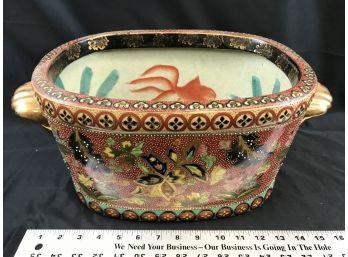 Beautifully Painted Chinese Pot, Approximately 16 Inches Long By 7 1/2 Inches Tall